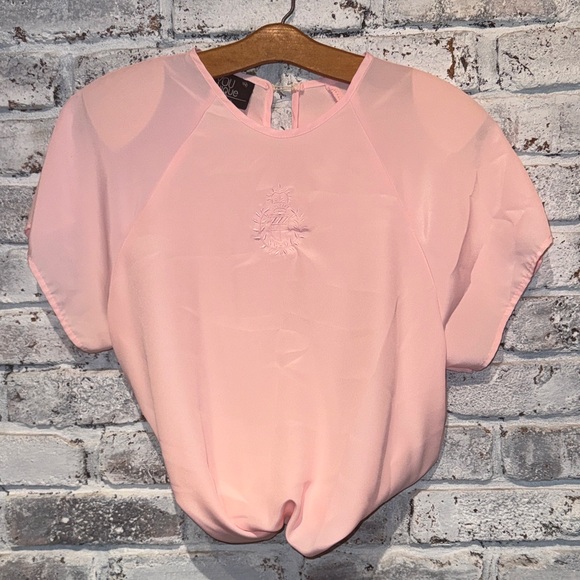 Vintage Tops - Vintage Pink Blouse with Emblem